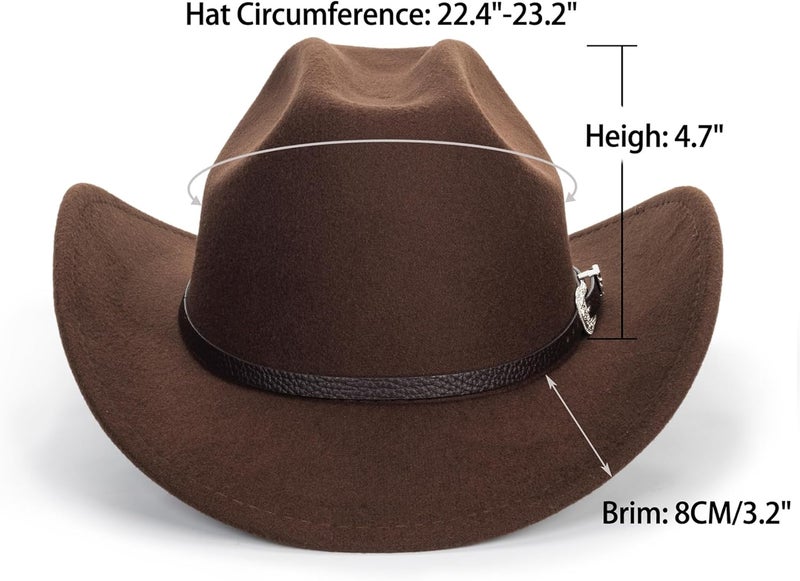 FGSS Womens Western-Cowboy-Hats Classic Felt-Hats - Rodeo Wide-Brim-Cowgirl Jazz-Hat with Buckle Belt(Lagre) - Image 2